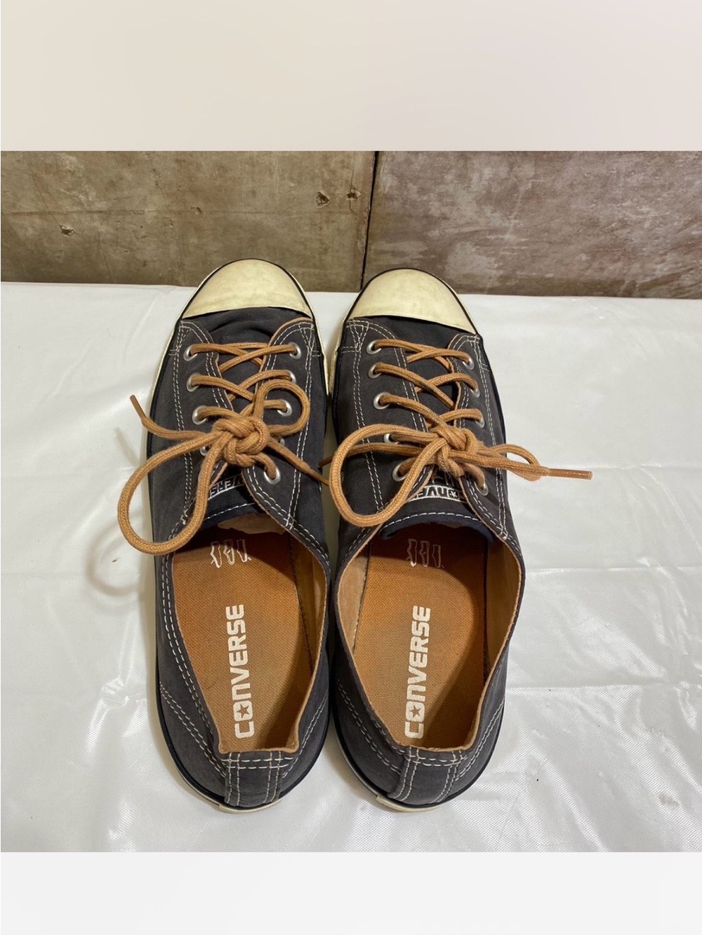 Converse Low-Top Canvas Sneakers in Charcoal with Tan Laces - Picture 6 of 7